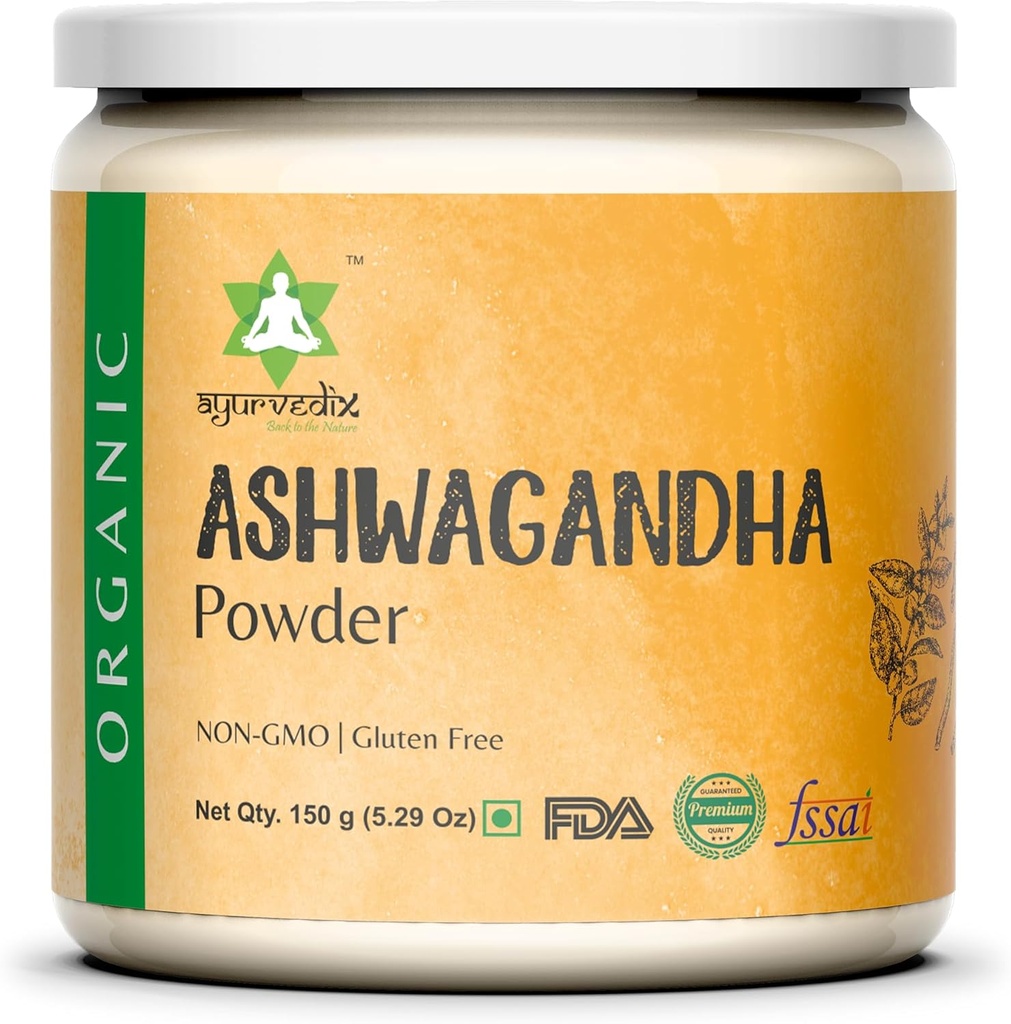 Organic Ashwagandha Root Powder Name 124; 5.29oz Genanvendeligt Jar Name 124; 100% Rå fra Indien; Phelania Somnifera - Ayurvedic Herbal Supplement Pulver