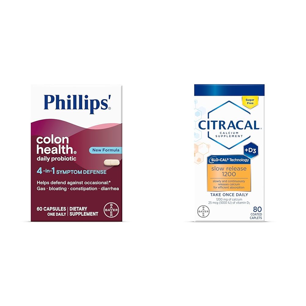 Phillips 'Colon Health Daily Probiotiske Kapsler, 41- 1- symptom Defense & Citracal Slow Release 1200, 1200 mg Calcium Citrate og Calcium Carbonat Blend