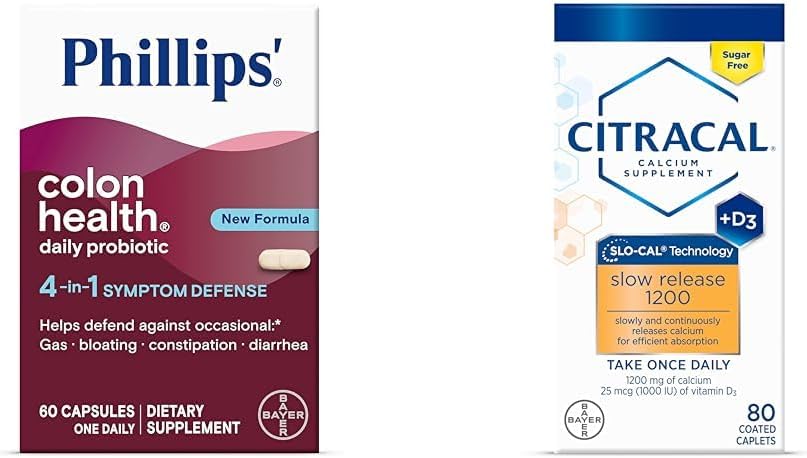 Phillips 'Colon Health Daily Probiotiske Kapsler, 41- 1- symptom Defense & Citracal Slow Release 1200, 1200 mg Calcium Citrate og Calcium Carbonat Blend