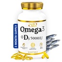 LIGNENDE NATUR Omega 3 Fish Oil Supplement med vitamin D3 5000 IE - 1000 mg triglyceridkapsler til hjernesundhed - Omega3 EPA DHA + VIT D 3- 90CT