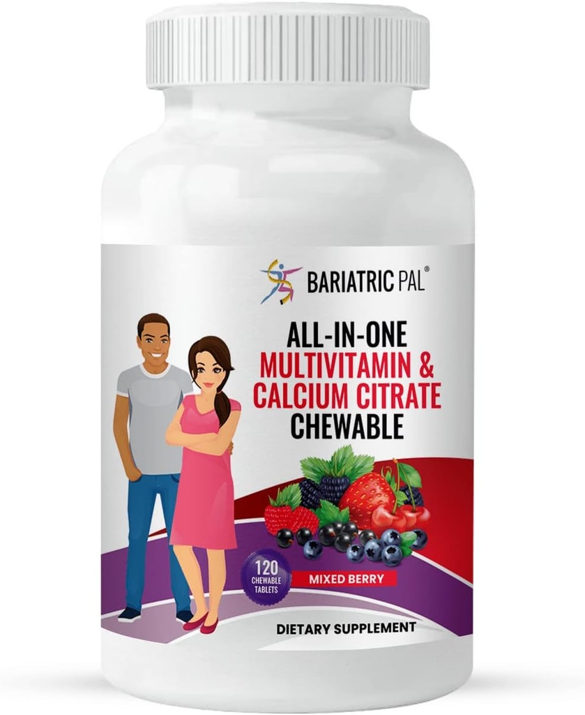 BariatricPal "All- in- ONE Chewable Multivitamin med Calcium Citrate & Iron - blandet berry (30-dages forsyning)