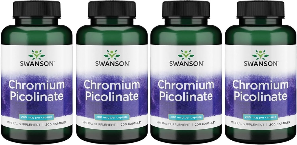 Swanson Chromium Picolinate - Natural Supplement Fremme Metabolisme & Vægt Management - Understøtter sunde niveauer allerede inden for det normale område - (200 kapsler, 200mcg Hver)