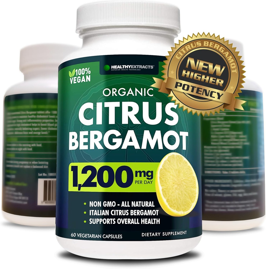 Citrus Bergamot Supplement - 150: 1 Uddrag, 1200mg per servering, 80% Polyphenoler, Supplement for High Cholesterol, Italiensk Sourced, 60 Greve, 1 Måned Supply, Made in USA