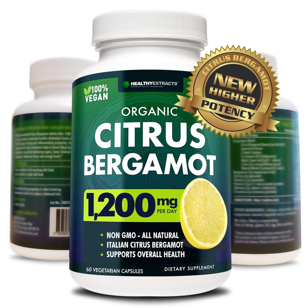 Citrus Bergamot Supplement - 150: 1 Uddrag, 1200mg per servering, 80% Polyphenoler, Supplement for High Cholesterol, Italiensk Sourced, 60 Greve, 1 Måned Supply, Made in USA