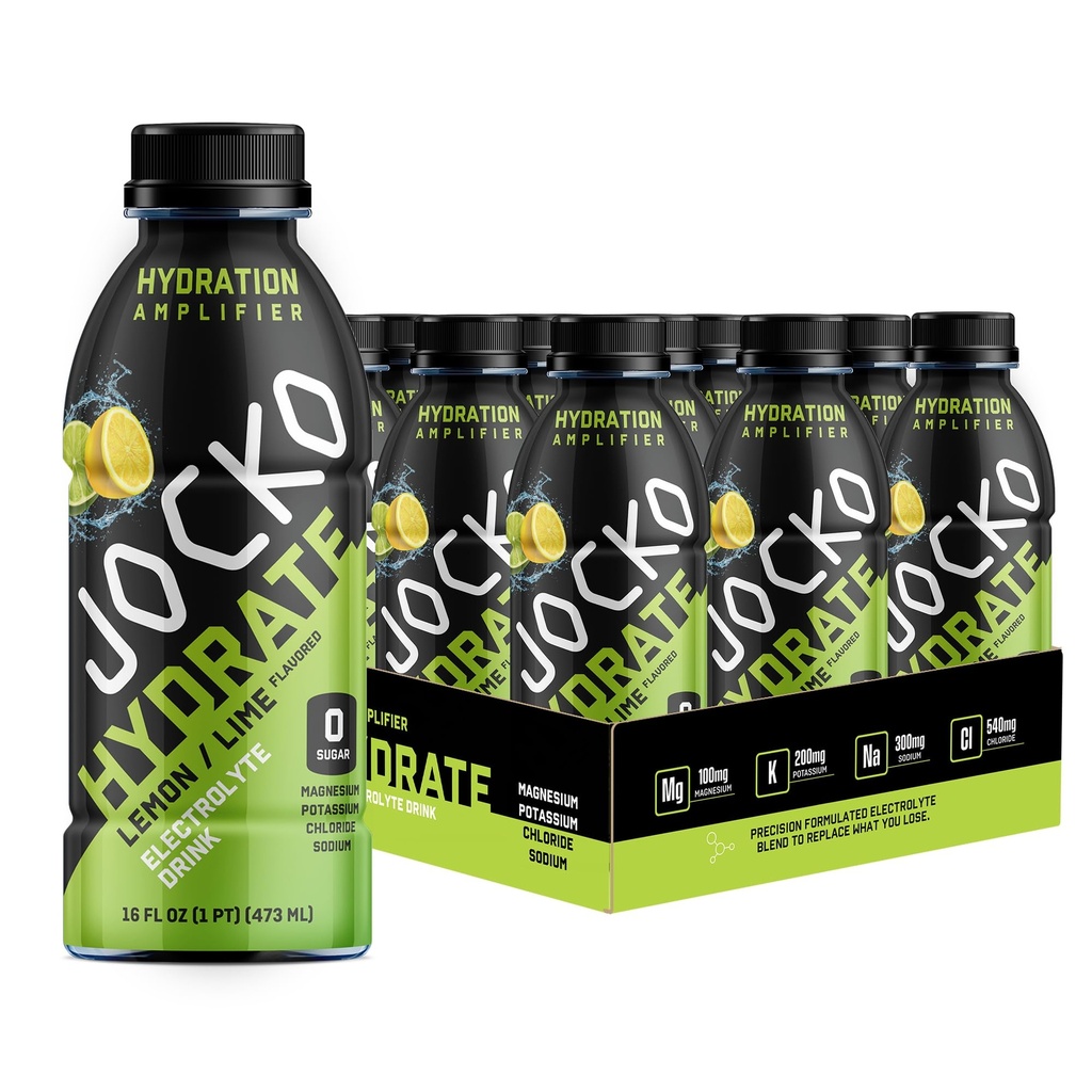 Jocko Fuel Hydrate Electrolyte Drinks - Sport Drink Hydration Forstærker, Tørst Quencher - Videnskabeligt Formuleret Electrolyte Blend Lemon- Lime 16 Oz (12 Pack)