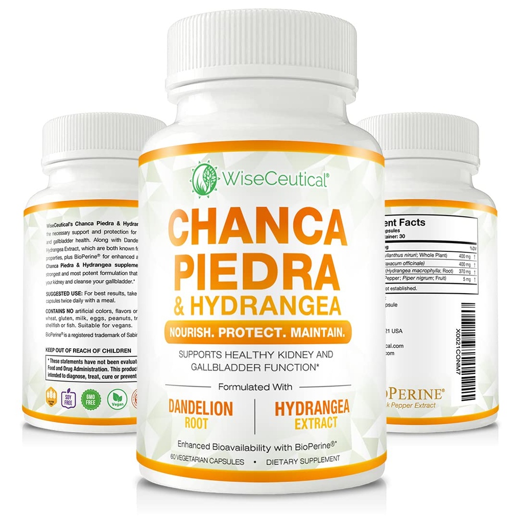 Max Strength Chanca Piedra, Hydrangea & Mælkebøtte Root - Natural Nyre & Gallblære Formel - Stone Breaker, Flush Urenheder, Rense Urinære Tract - Forbedret med BioPerine. 60 Veggie kapsler.