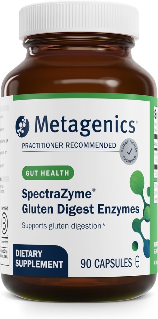 Metagenics SpectraZyme Gluten Digest Enzymes - fordøjelsesenzymer - Hjælp Digest Hvede, Byg & Rye Grains * - Gut Health Supplement * - Non- GMO, Gluten- Free & Vegetarian