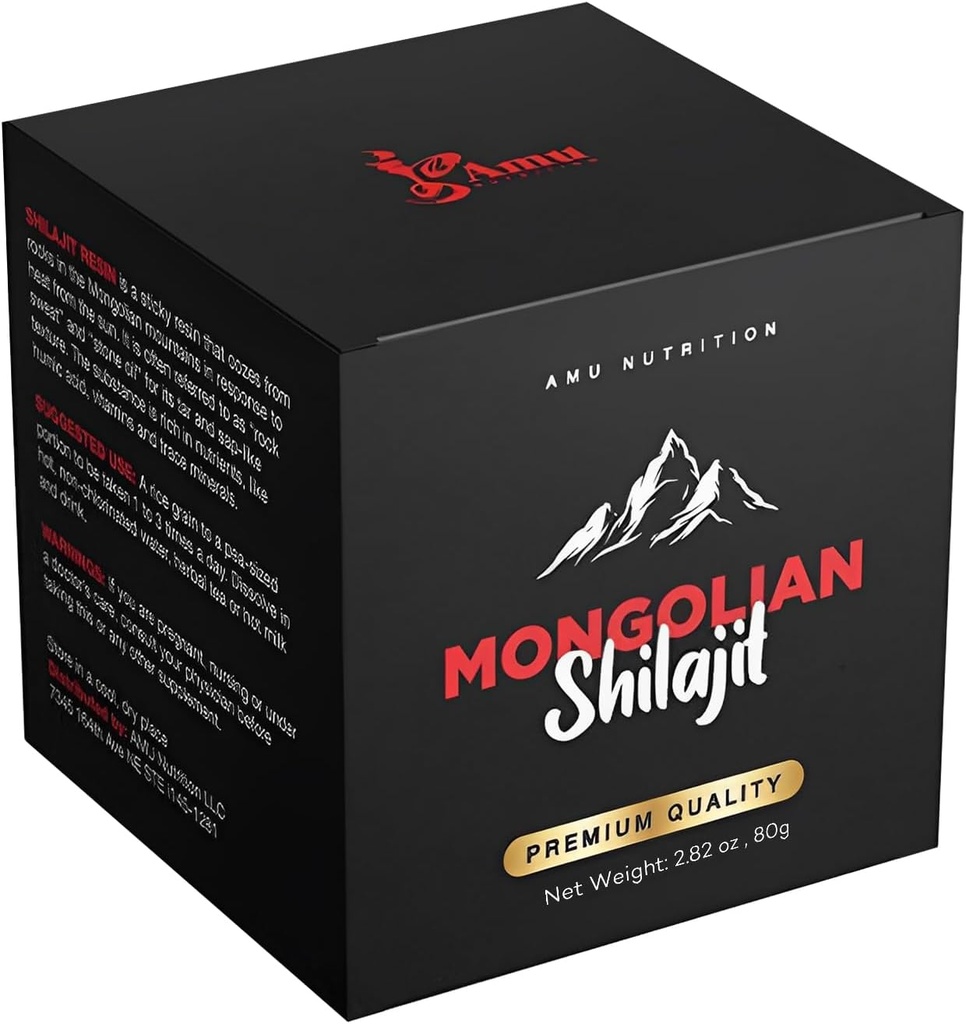 AMU NUTRITION Shilajit Pure Himalayan Organic - Høstet fra Mongoliet - Shilajit for mænd - Naturlig kilde til Fulvic Acid Trace Mineral- 80GR