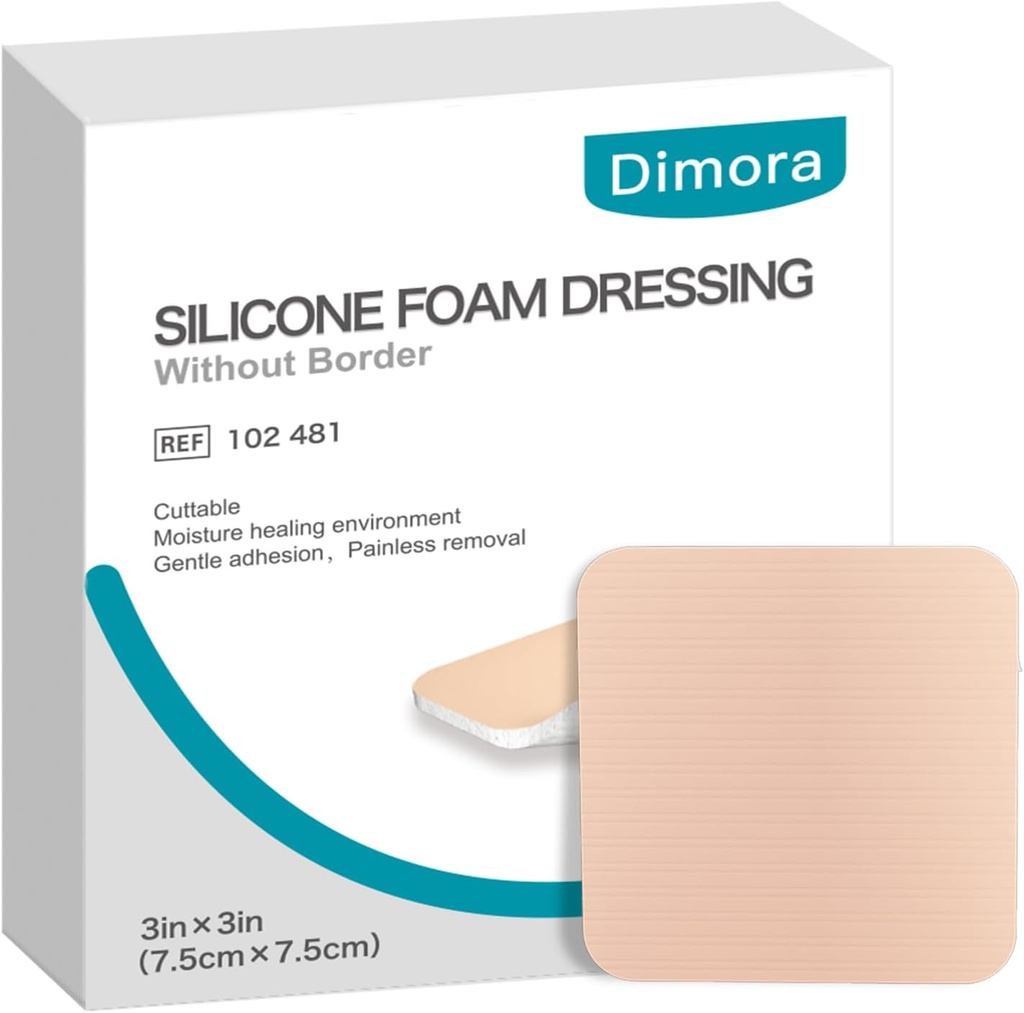 Dimora Silicone Skumpåklædning uden kant 10 Pack- 3 "x 3" Meget Absorbent Adhesive Vandtæt Bandage til Sår, Cuttable Pads til Sår Care og Dressings