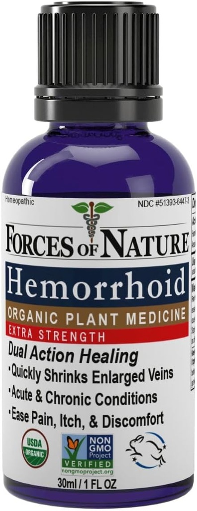 Forces of Nature Hemorrhoid Control Extra Strength, Organic Homeopathic Medicine with Witch Hazel, Horse Chestnut, and Soothing Essential Oils for Itching, Swelling & Discomfort, 1.0 FL OZ