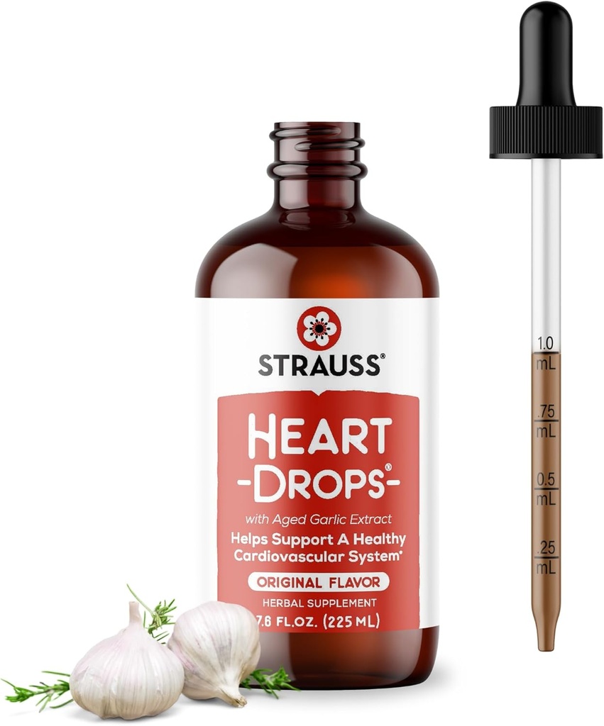 Strauss Naturals Heart Drops - Natural Mistletoe & Aged Hvidløg Uddrag Heart Health Supplement - Hjælper med at bevare sunde hjerte-kar-system - Vegan & Non- GMO - 225 ml flaske