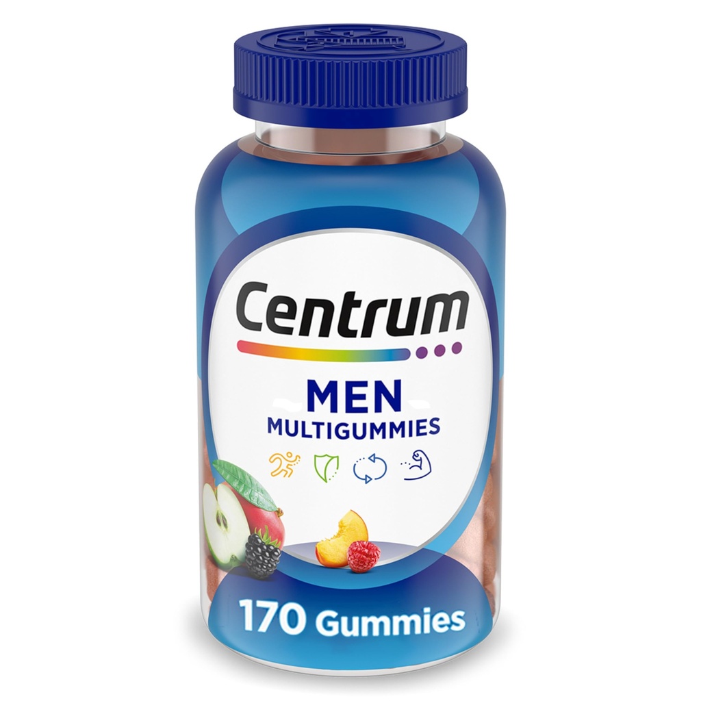 Centrum MultiGummies Gummy Multivitamin til mænd, Multivitamin / Multimineral Supplement med Selen, Antioxidanter og Vitamin D3, Assorted Fruit Flavor - 170 Greve