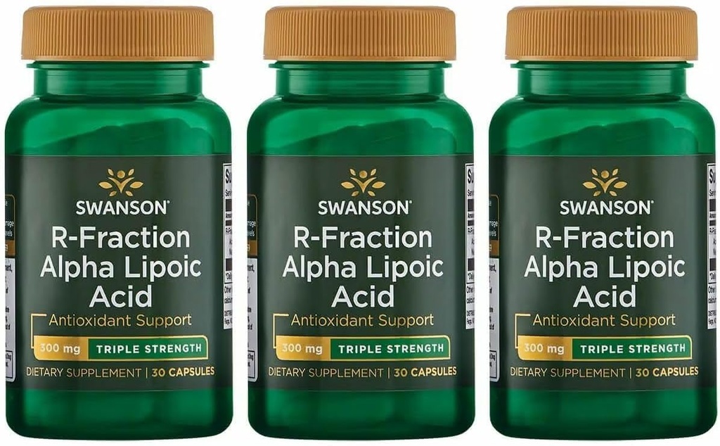 Swanson Triple Strength R- Fraction Alpha Lipoic Acid - fremmer sundt blodtryk & leverer essentielle næringsstoffer - (30 kapsler, 300 mg hver) (3 Pack)