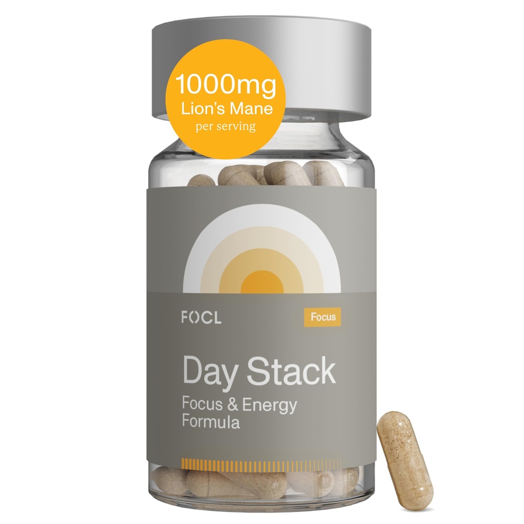 FOCL fokus supplement for voksne - Lions Mane supplement kapsler til forbedret fokus, hukommelse, rolig sind, kognitiv ydeevne & stress Relief - Natural Nootrop Brain Health Solution + Energy Boost