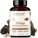 ROOTED Actives, Sibirisk Chaga Mushroom Extract, Certified Organic Measures 124; 35% Beta Glucans - Lab Verified Measures 124; Antioxidant & Vitality Support (60 Veg Caps)