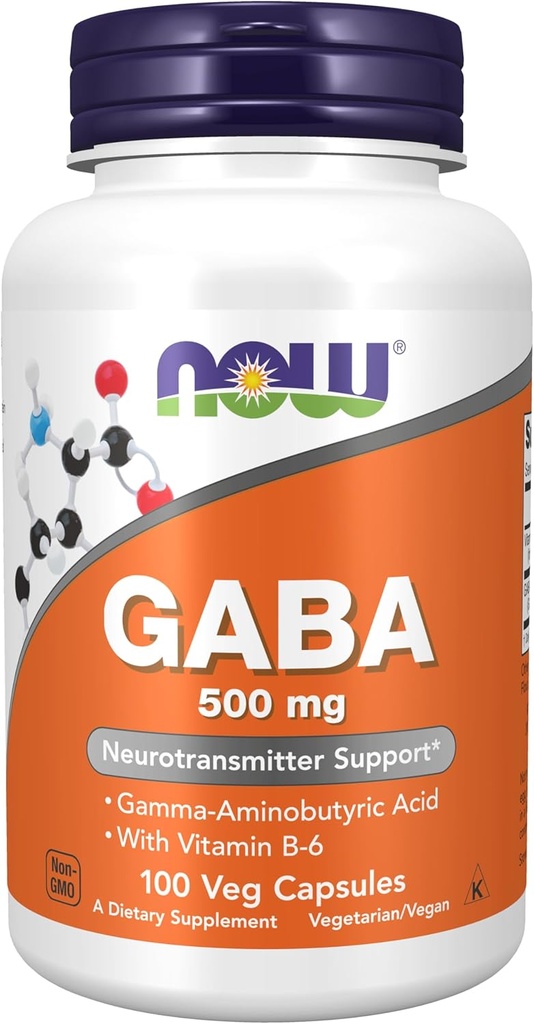 NOW Foods Supplements, GABA (Gamma-Aminobutyric Acid) 500 mg + B-6, Natural Neurotransmitter*, 100 Veg Capsules