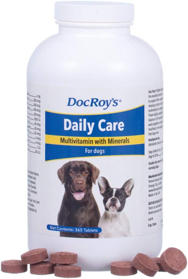 Doc Roy 's Daily Care Multivitamin med mineraler til hunde - Canine Daily Health Supplement- 365 ct tabletter