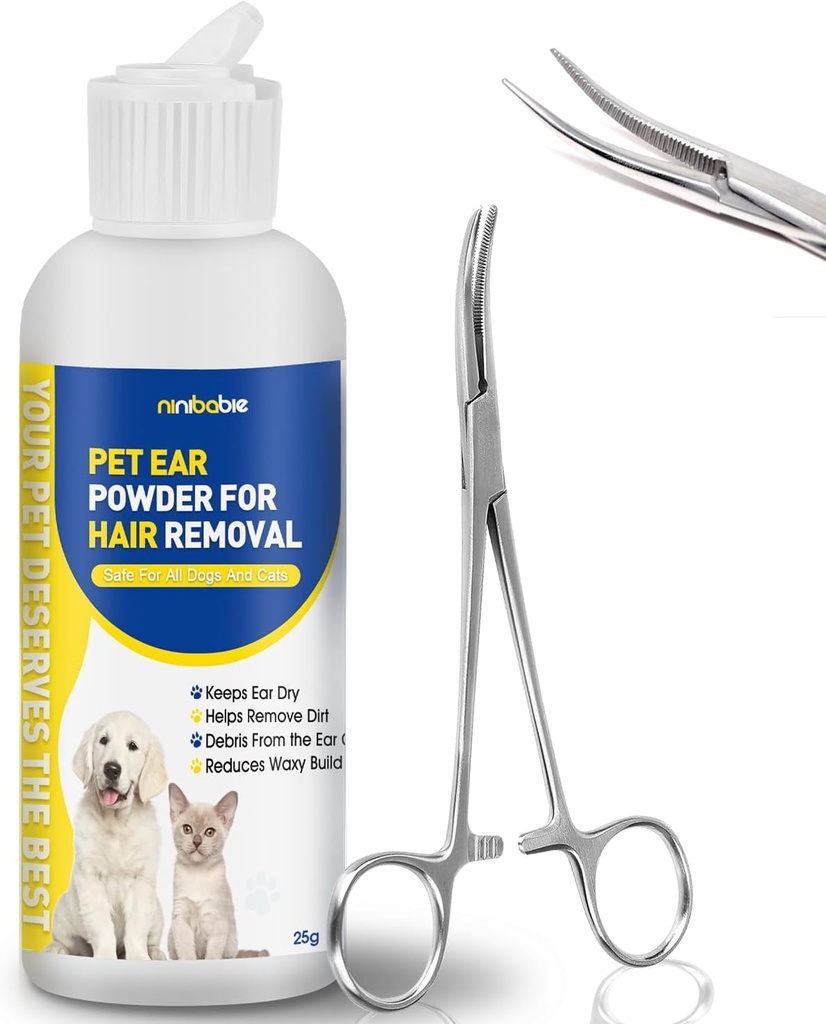 Øre pulver til hunde plukning, Hundeøre infektion Behandling med 5,5 tommer pincet buede, Fjernelse Øre hårpulver, lindrer Itchy Øre & relieve skrabning