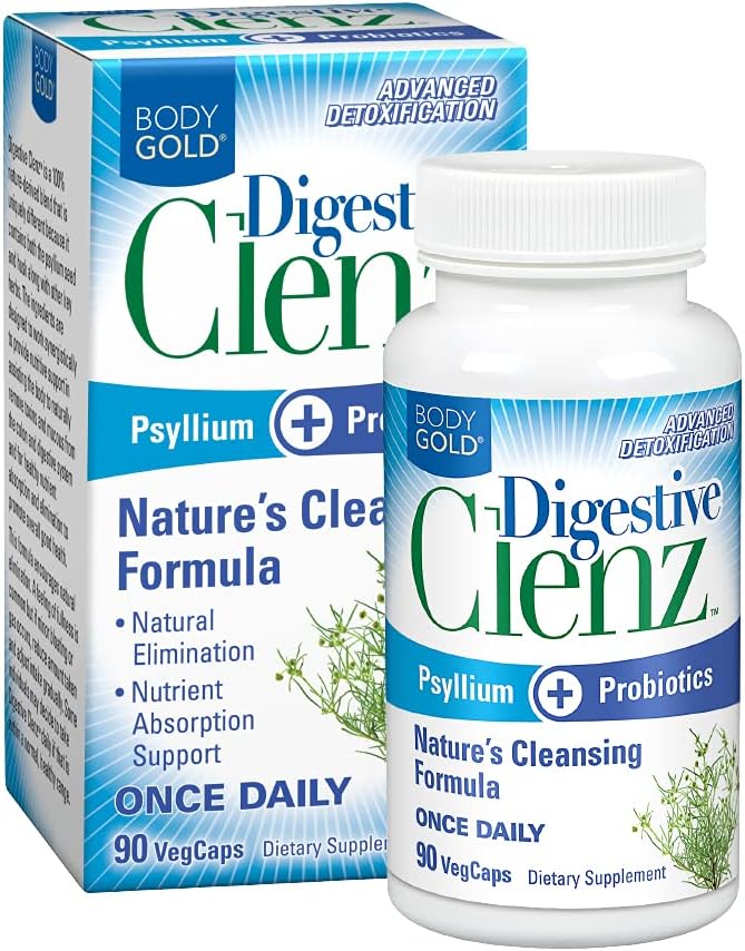 Body Gold Digestive Clenz | Healthy Detoxification, Elimination & Nutrient Absorption Support | 30 Servings, 90 VegCaps