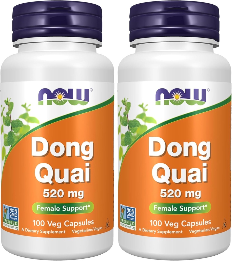 Now Supplements, Dong Quai (Angelica sinensis) 520 mg, Female Support *, 100 Veg Kapsler (pakke med 2)
