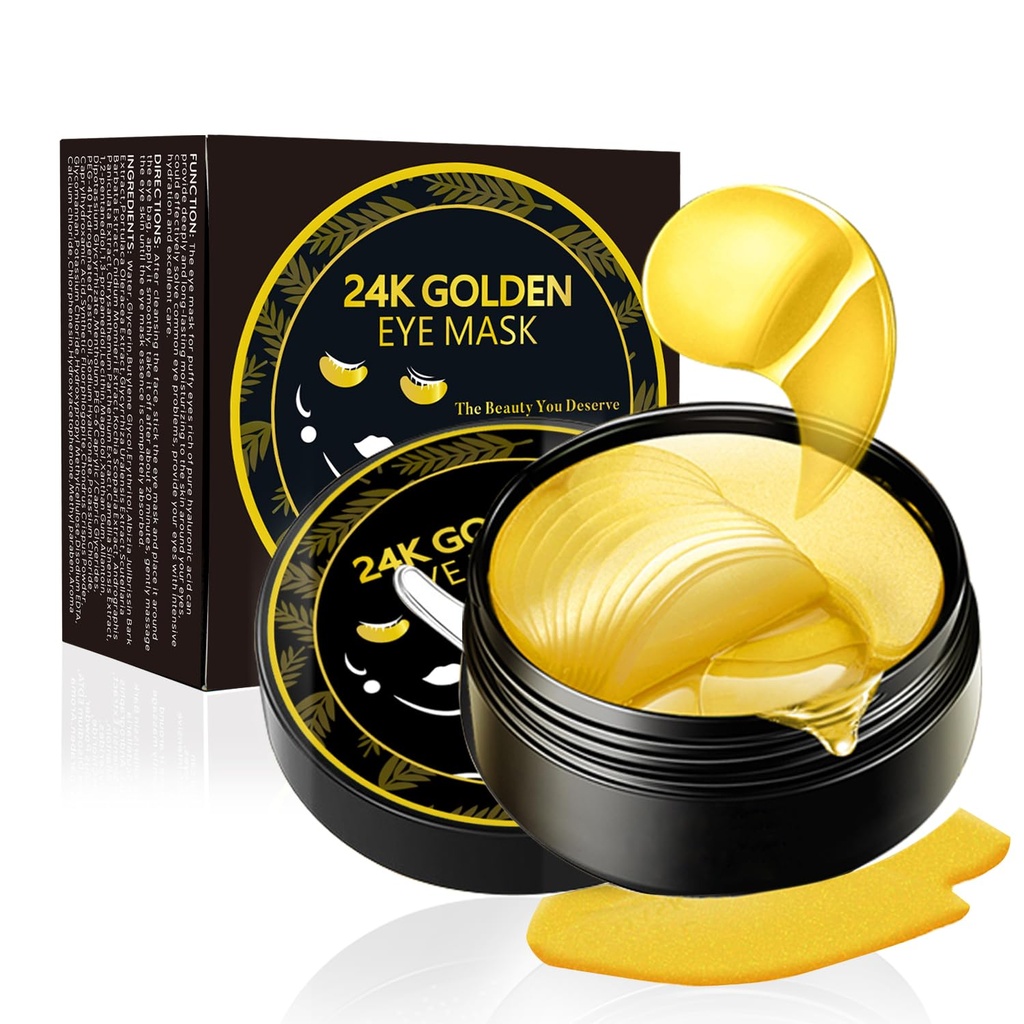 Under Eye Patches, 24K guld øje maske, 60PCS under Eye Mask, Collagen Gel Pads Patch Behandlinger for lysere Wrinkles Puffy øjne mørke cirkler Anti- Aging Moisturizing, Fine Lines Eye Tasker Kvinder Mænd