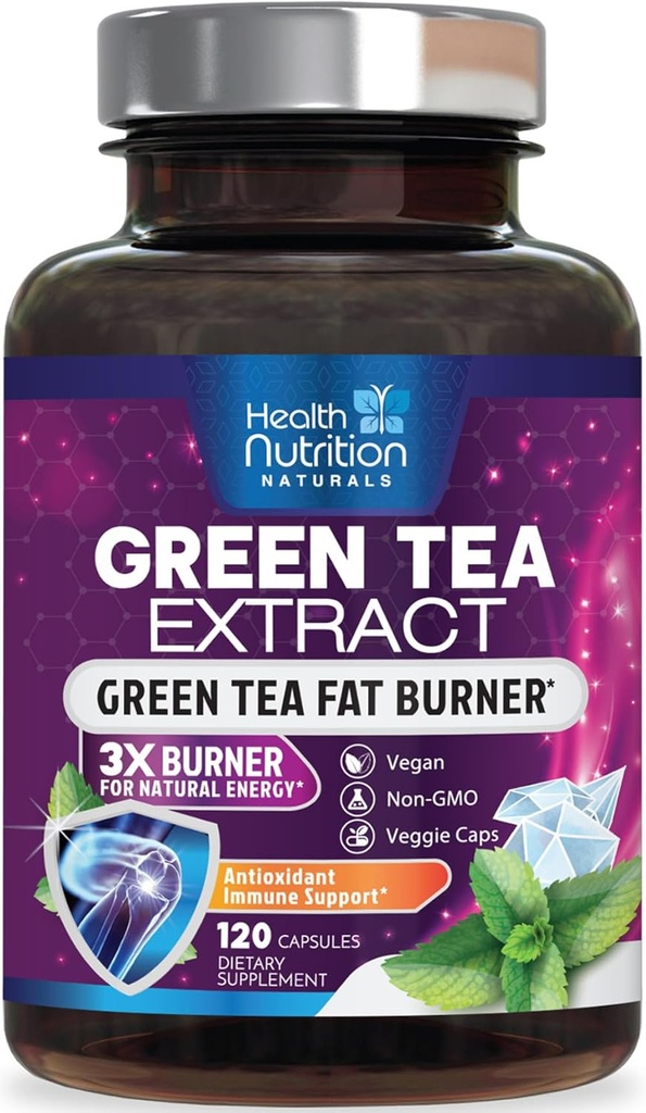Green Tea Extract Pills - 98% Standardiseret EGCG 1300mg 3X Styrke til naturlig energi - Understøtter hjerte & antioxidant sundhed Herbal & immunforsvar Supplement Polyphenoler & Catechiner - 120 kapsler