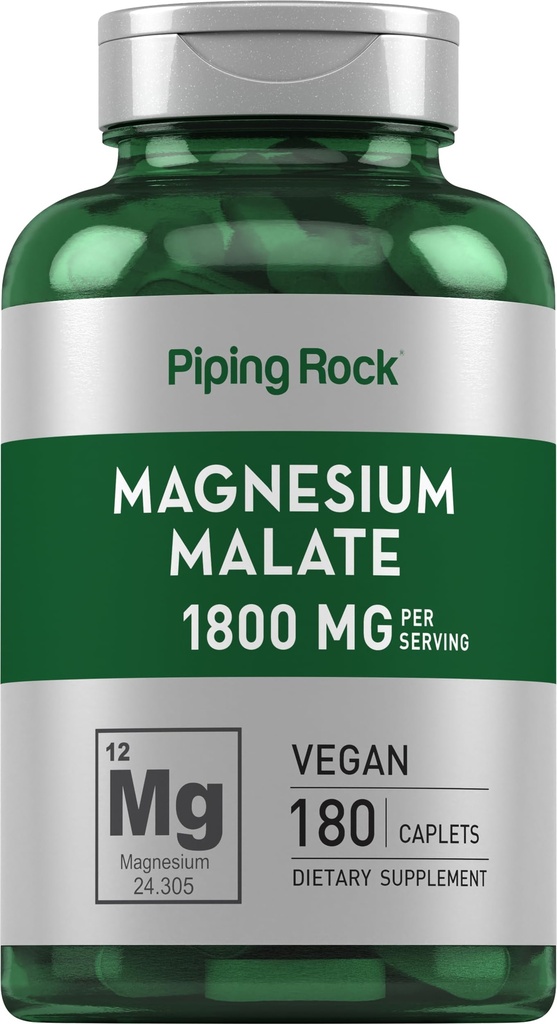 Piping Rock Magnesium Malate | 1800 mg | 180 Caplets | Vegan, Non-GMO, Gluten Free Supplement