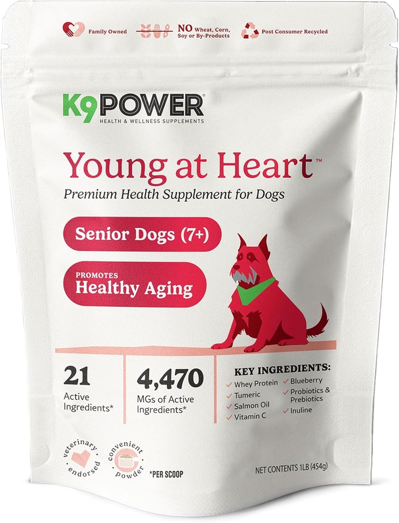K9 Power Young på Heart Senior Dog Multivitamin 1 LB - Avanceret supplement til seniorer - Understøtter hjerne, hjerte, Vision, fælles sundhed, og mobilitet
