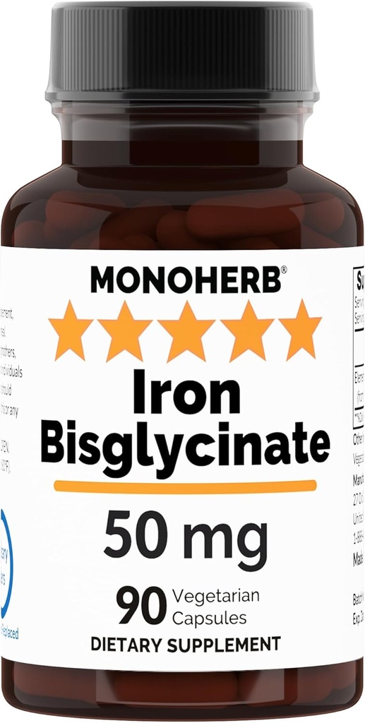 Jern Bisglycinat 50 mg - 90 Veg kapsler - 50 mg Elementært jern per kapsel