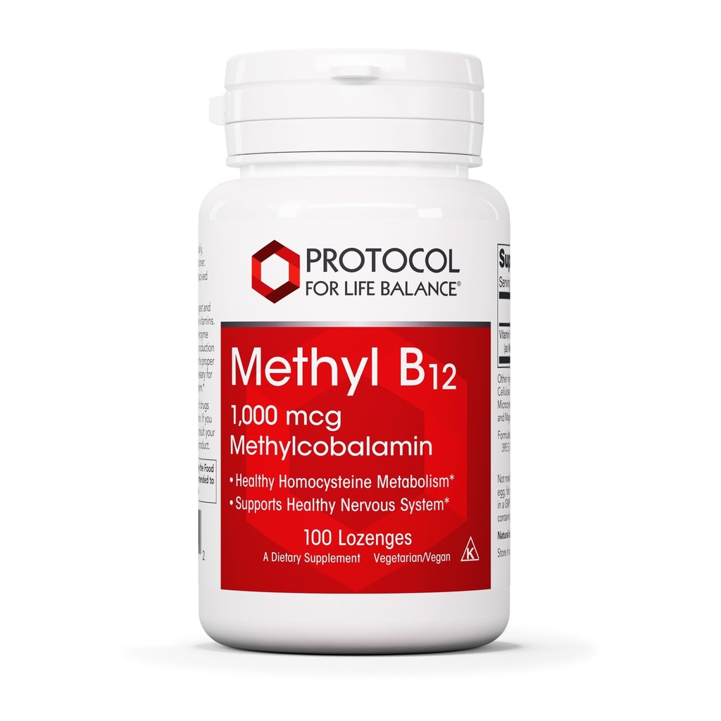 PROTOKOL FOR Life BALANCE Methyl B12 1,000mcg - vitamin B12 for homocystein Metabolisme - Support Brain Health & Health Nervesystemet - Kosher, Halal & Vegan - 100 Lozenges