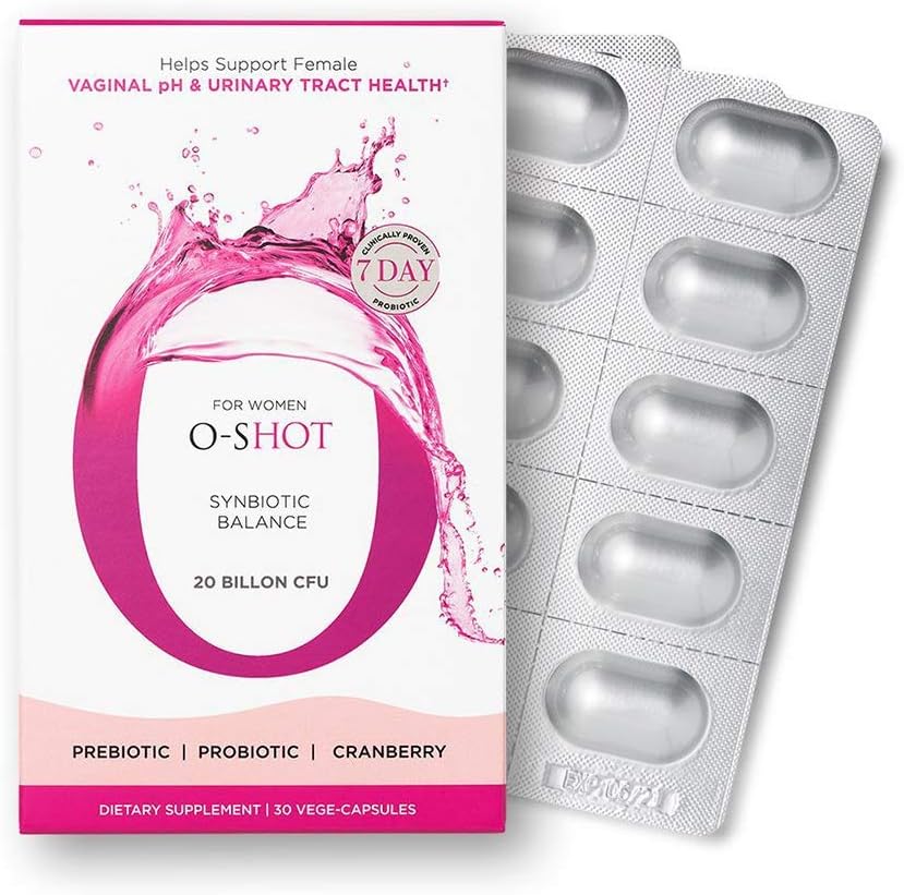 O- Shot (r Vegan Vaginal Probiotic + Prebiotic for Women, Cranberry Extract, Chicory Root, Vaginal pH, Urinary Tract, fordøjelse, Bloating, Non Dairy, Non GMO, Gluten Free, 30 Vege- Kapsler