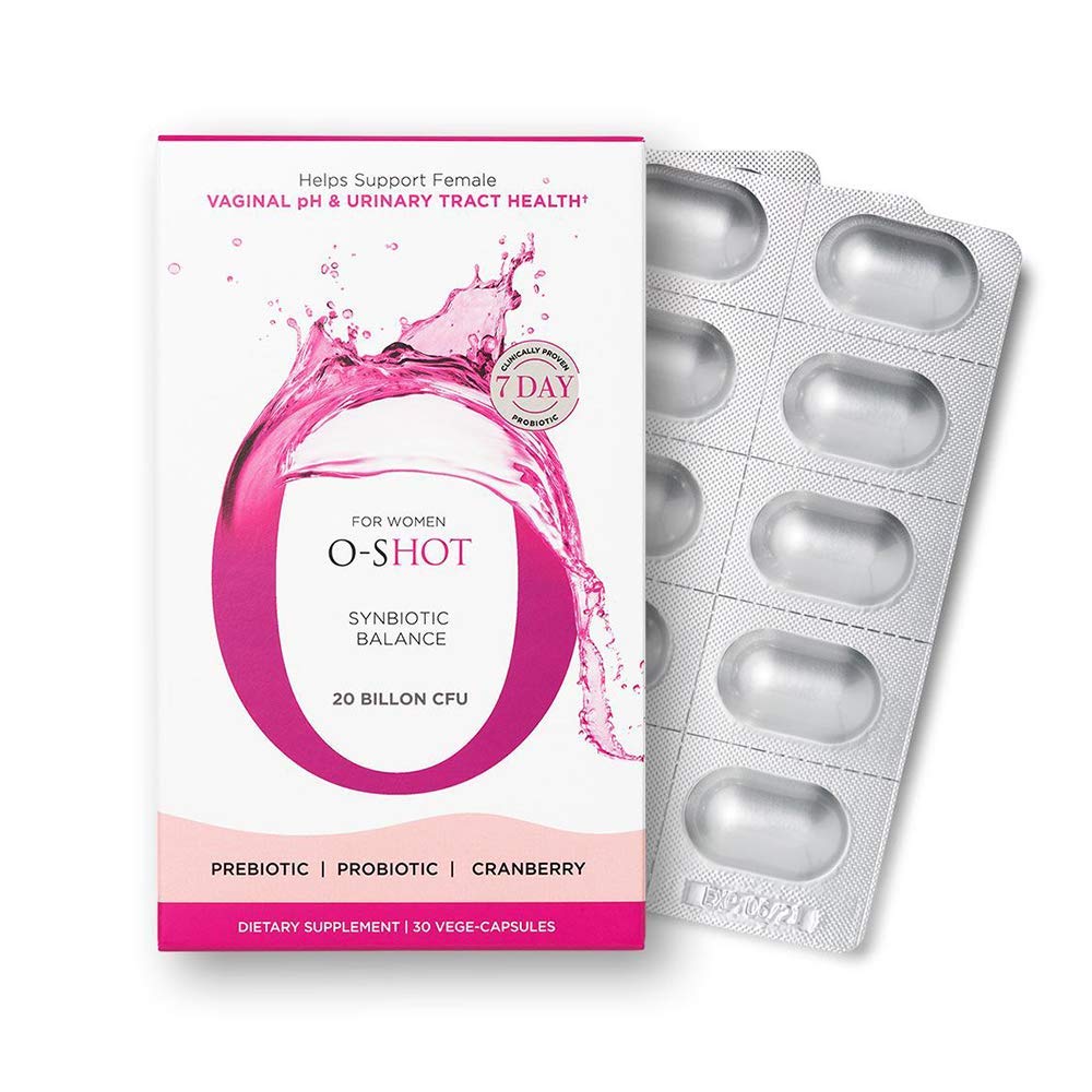 O- Shot (r Vegan Vaginal Probiotic + Prebiotic for Women, Cranberry Extract, Chicory Root, Vaginal pH, Urinary Tract, fordøjelse, Bloating, Non Dairy, Non GMO, Gluten Free, 30 Vege- Kapsler