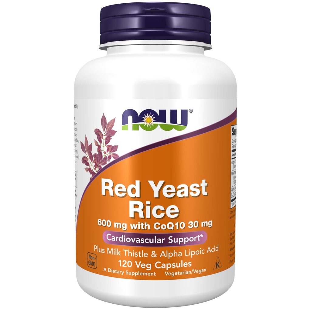 Now Foods Supplements, Red Gær Rice med CoQ10, plus Milk Thistle & Alpha Lipoic Acid, 120 Veg Kapsler
