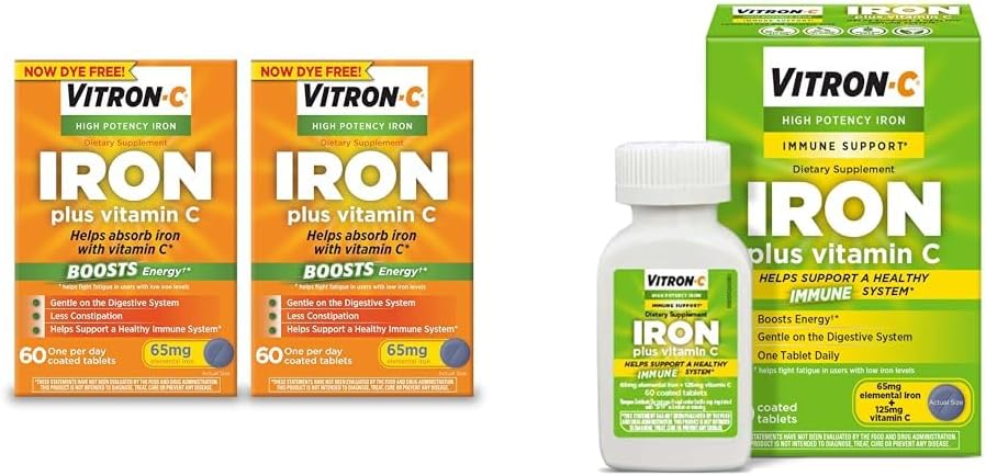 Vitron- C jerntilskud, en gang dagligt, høj potens Iron Plus C-vitamin & jerntilskud & immunstøtte