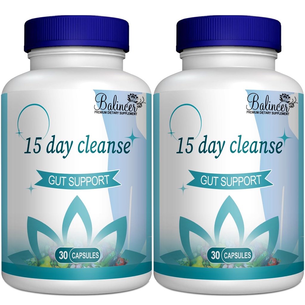 15 dages rengøring, Gut og Colon Support, Avanceret 15 dages rengøring Detox for kvinder og mænd med Senna, Cascara Sagrada & Psyllium Husk, Non- GMO, 30 kapsler