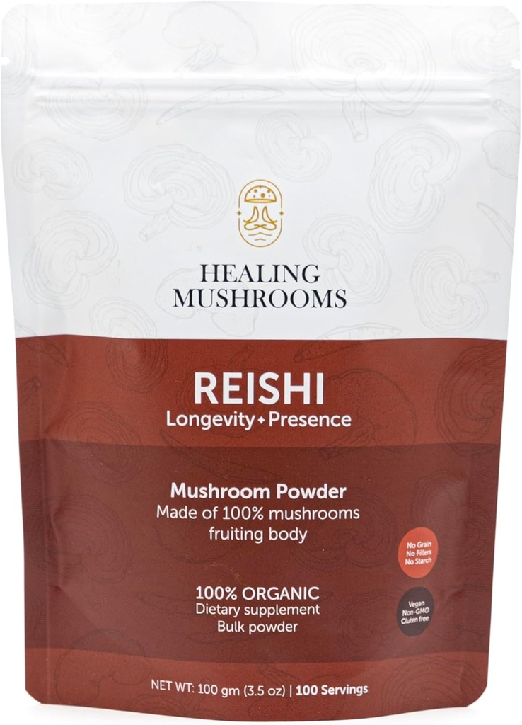 Reishi Pure Powder, Organic Mushroom Supplement for immunforsvar, Longevity, Mood, Sleep, No Fillers, Non- GMO