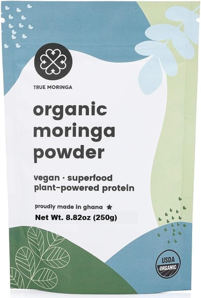 Organic Moringa Powder Dex124; 100% Regenerative Organic Raw Moringa Powder, Certificeret USDA. Non- GMO (250g)