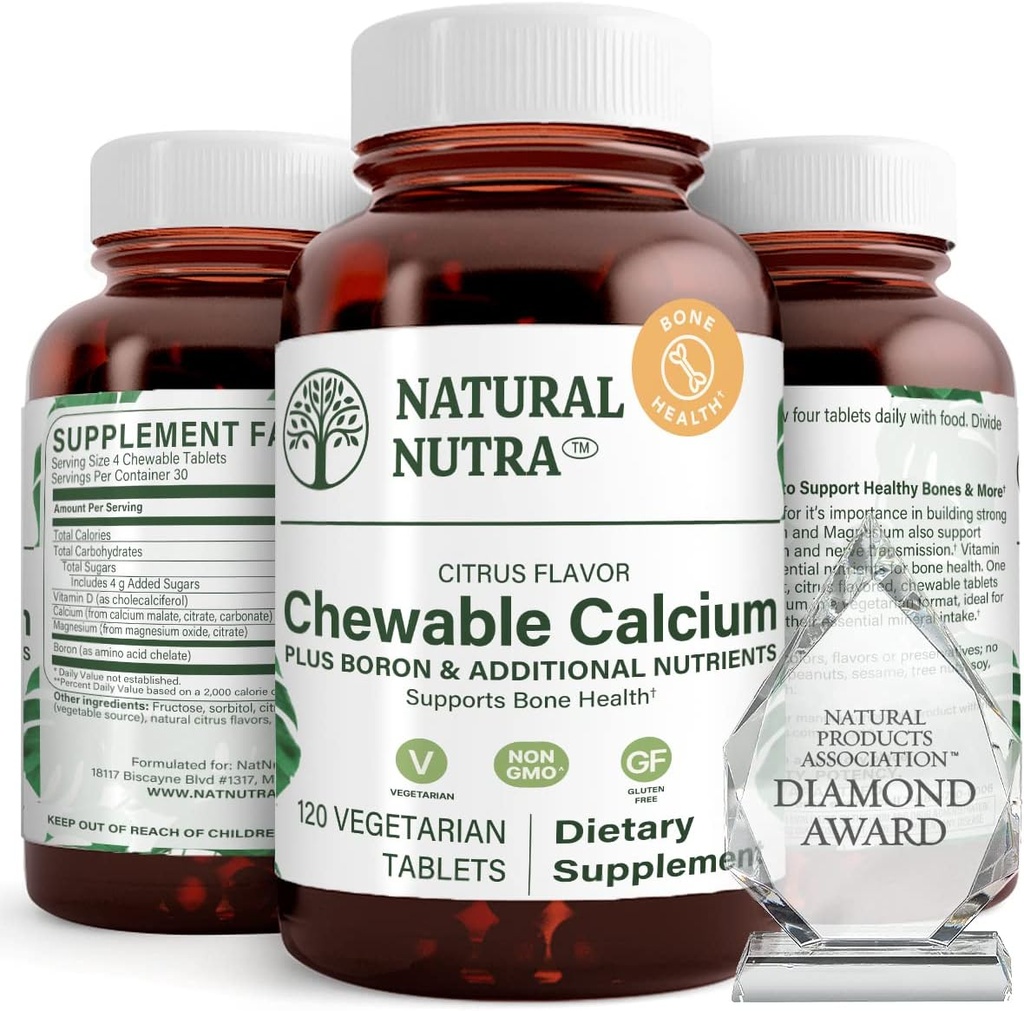 Naturlig Nutra Chewable Calcium supplement til ben styrke, fremmer muskel sundhed, Hjælper forbedre tænder sundhed, Support Nerve sundhed, og Kardiovaskulær sundhed, Forbedre ben styrke, 120 tabletter