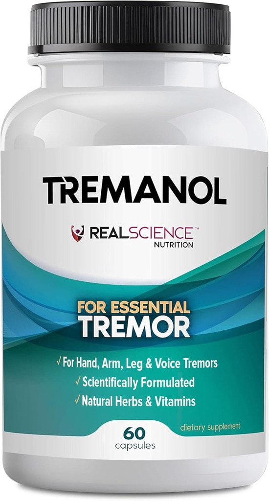 Tremanol Natural Aid Essential Tremor Relief Herbal Supplement for Neurologisk Support - Inkluderer vitamin B2 & B12, Passionflower & Skullcap for Hand Tremor Aids - Lavet i USA, 60 Caps