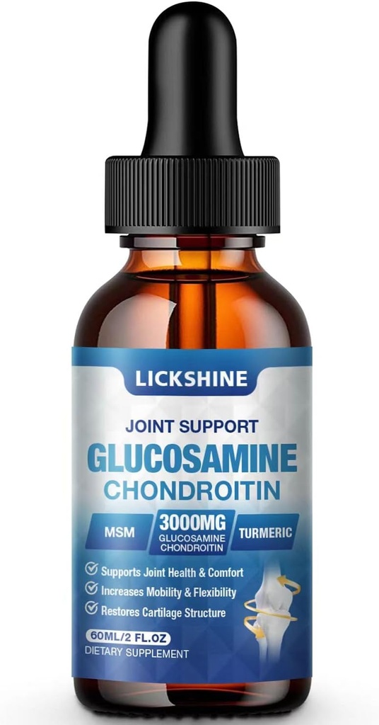 1 Pack Glucosamin Chondroitin MSM Liquid Drops - Ekstra styrke Fælles Support for voksne med Quercetin Boswelia, Bromelain, Hyaluronsyre, Antioxidant immunforsvar (2 Fl oz)