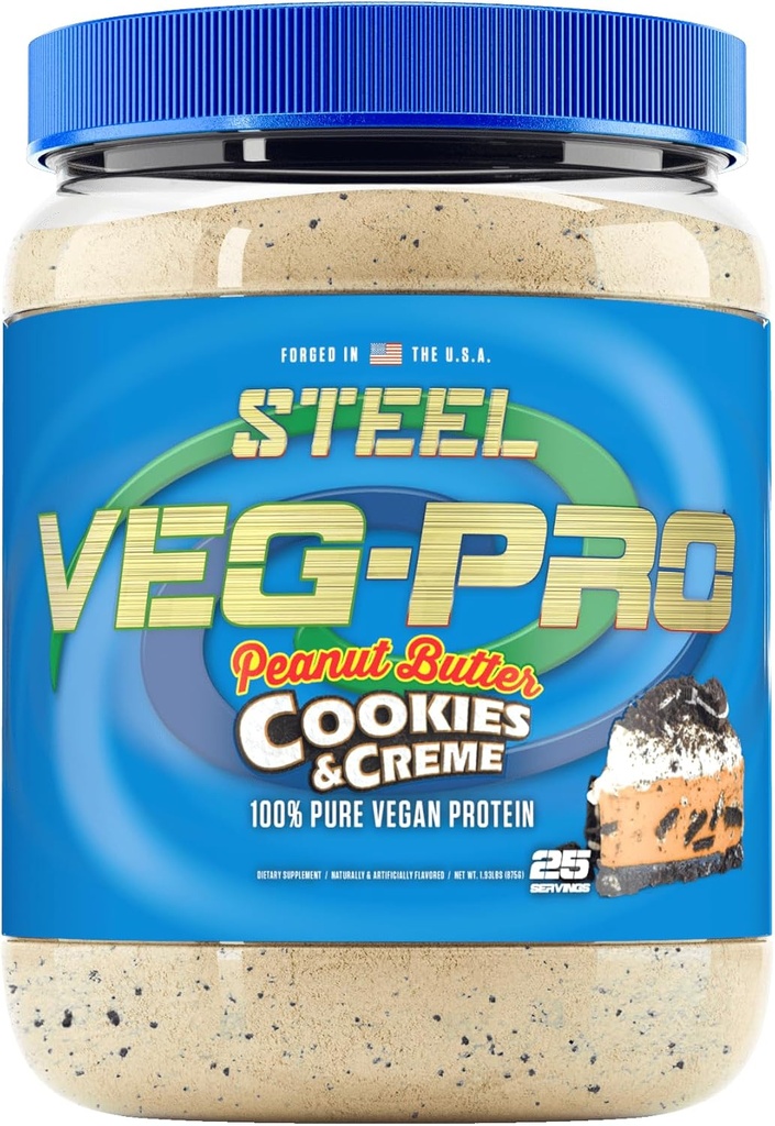 Steel Kosttilskud Veg- PRO - 124; Vegan Protein Powder, Peanut Butter Cookies & Creme - 124; 25 Serveringer (1,93lbs) - 124; Vegan Protein Powder med BCAA Aminosyre- 124; Non Dairy - 124; Lav Carb Formel