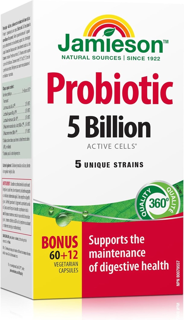 Jamieson Laboratories Probiotic 5 Millioner Regelmæssig styrke supplement, 60 Tæl