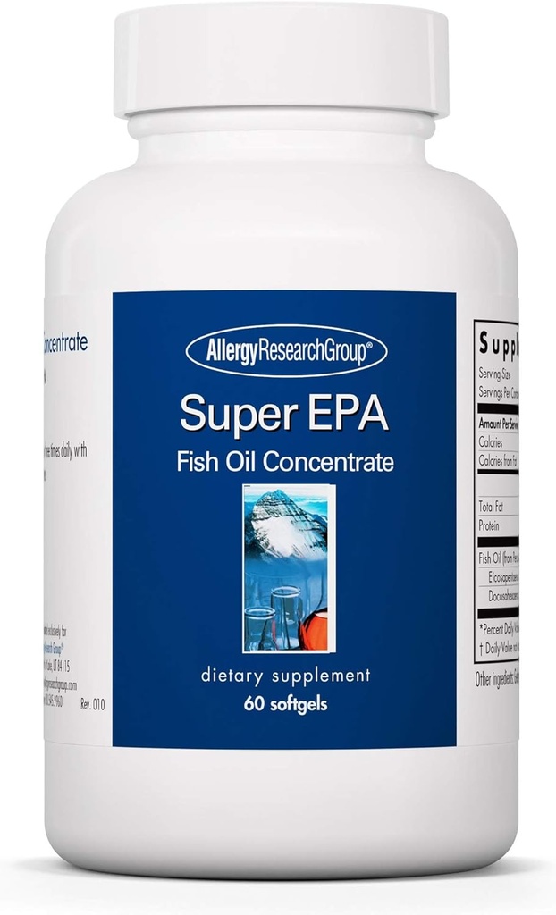 Allergy Research Group Super EPA - Omega 3 Supplement, Fish Oil Concentrate, EPA, DHA, Omega 3 Fedtsyrer, Sustabliably- Sourced Anchovies - 60 Greve