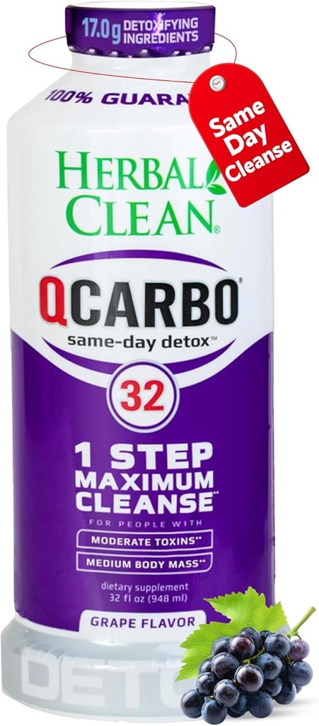 Herbal Clean Qcarbo32 samme dag Detox Cleanse Drikke (32 fl oz) - Grape Flavor Full Body Cleanse * Detox Drikke til høj toksin niveau *, vitamin B2 og vitamin B12 til mænd og kvinder