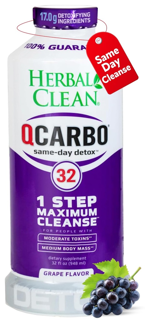 Herbal Clean Qcarbo32 samme dag Detox Cleanse Drikke (32 fl oz) - Grape Flavor Full Body Cleanse * Detox Drikke til høj toksin niveau *, vitamin B2 og vitamin B12 til mænd og kvinder