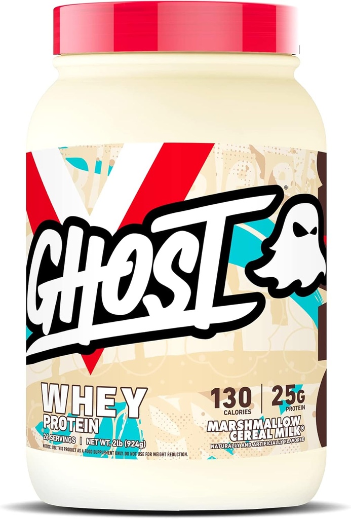 GHOST Whey Protein Powder, Marshmallow Cereal Milk - 2LB, 25G Protein - Whey Protein Blend - The Post Workout Fitness & Nutrition Shakes, Smoothies, Bagning & Madlavning - Soy & Gluten- Free