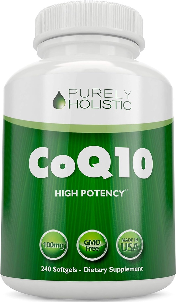 Rent holistisk CoQ10 100mg - 240 SoftGels - 8 måneders levering - Ubiquinone Coenzym Q10 Supplement - med økologisk olivenolie - Soy Free Co Q 10 - Made in USA