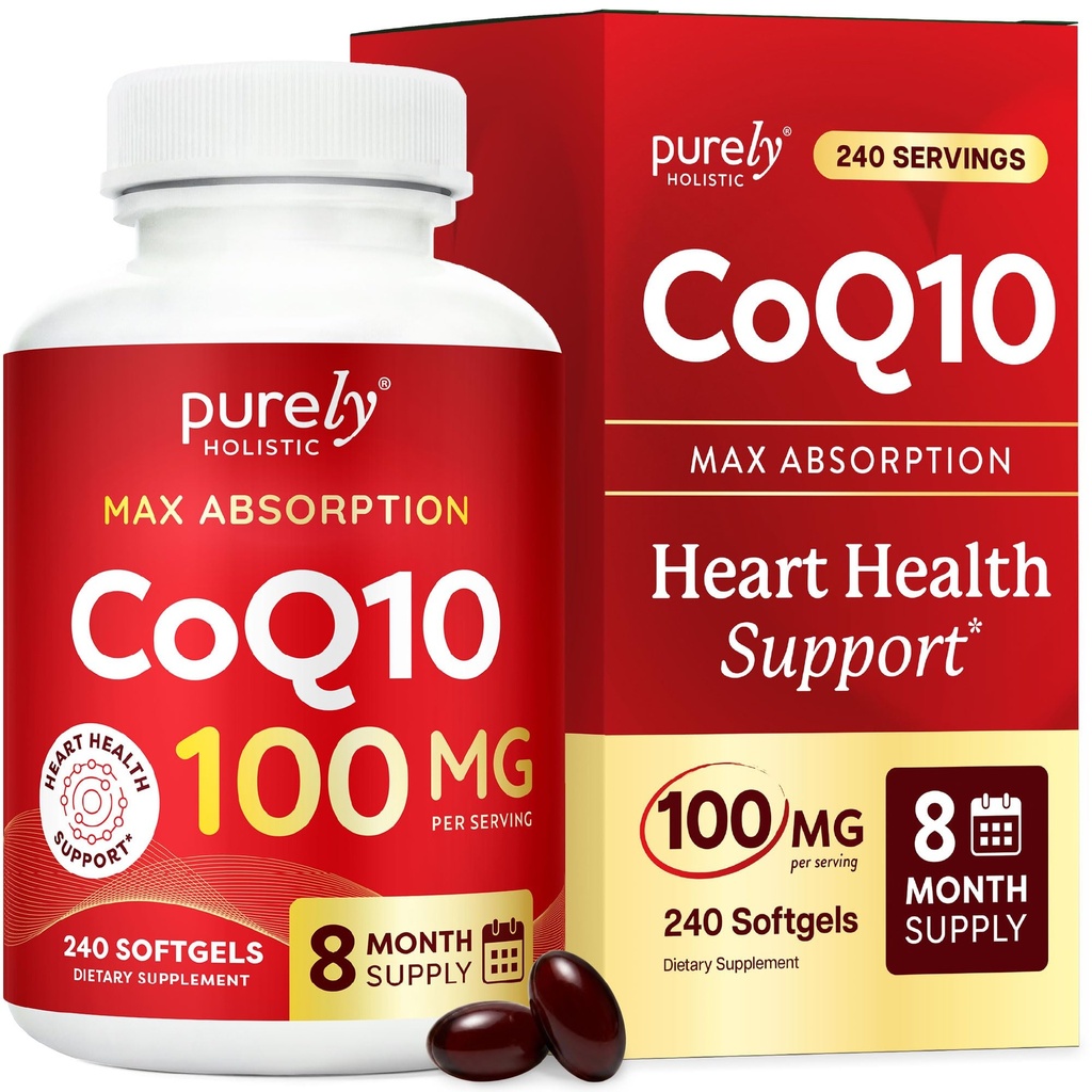 Rent holistisk CoQ10 100mg - 240 SoftGels - 8 måneders levering - Ubiquinone Coenzym Q10 Supplement - med økologisk olivenolie - Soy Free Co Q 10 - Made in USA