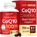 Rent holistisk CoQ10 100mg - 240 SoftGels - 8 måneders levering - Ubiquinone Coenzym Q10 Supplement - med økologisk olivenolie - Soy Free Co Q 10 - Made in USA