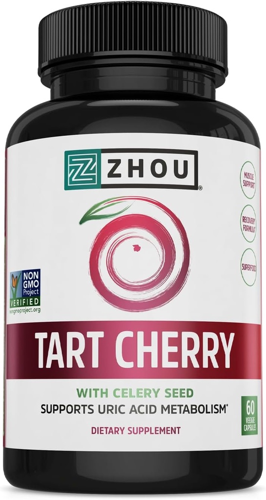 Zhou Tart Cherry Extract + Celery Seed - Tart Cherry Capsules for Men & Women, Tart Cherry Concentrate Pills for Sleep & Uric Acid Cleanse, 1000mg Per Pill - 60 Veggie Capsules (Pack of 1)